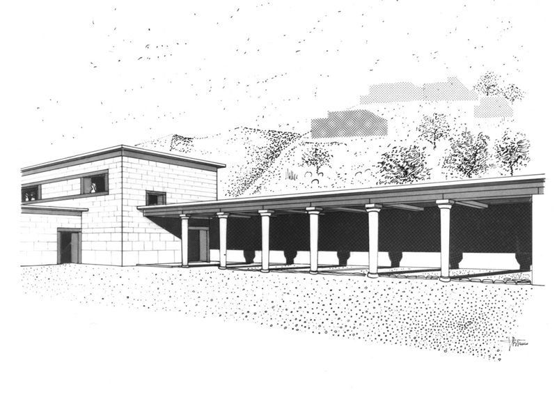 a rendition of the ancient stoa found at Kommos.