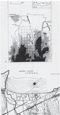 Fig. 10: Map of Knossos area and its ports; plan of Amnisos.