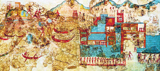 Fig. 5: Thera fresco (West House, Room 5, South wall): ships drawn up on shore.